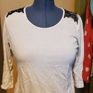 Talbots Long Sleeve Cream with Black Lace T-shirt